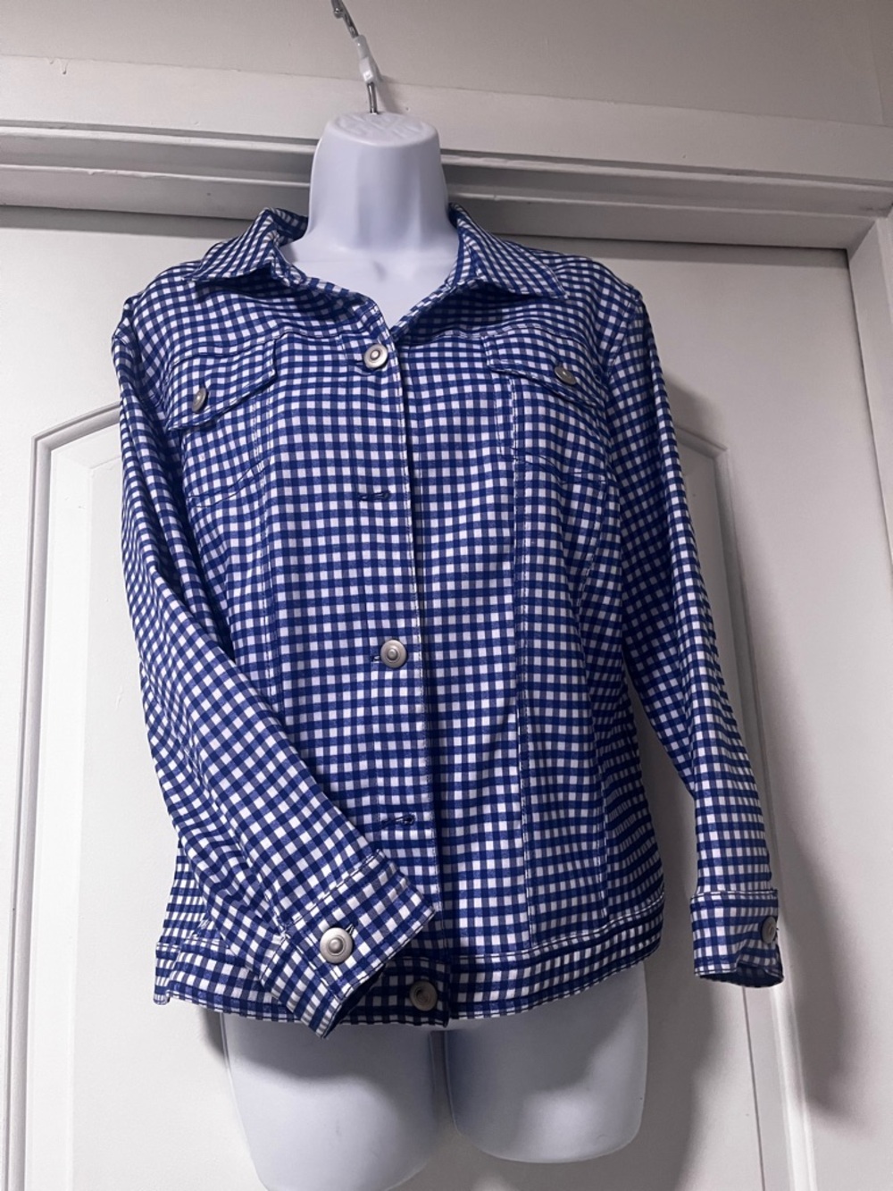 Ruby Rd. Blue and White Gingham Button-Front Jacket